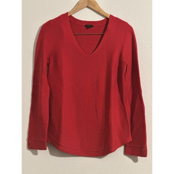 Talbots Women’s Red Pullover Sweater Long Sleeve V Neck Cotton Blend Size Small - Picture 2 of 9